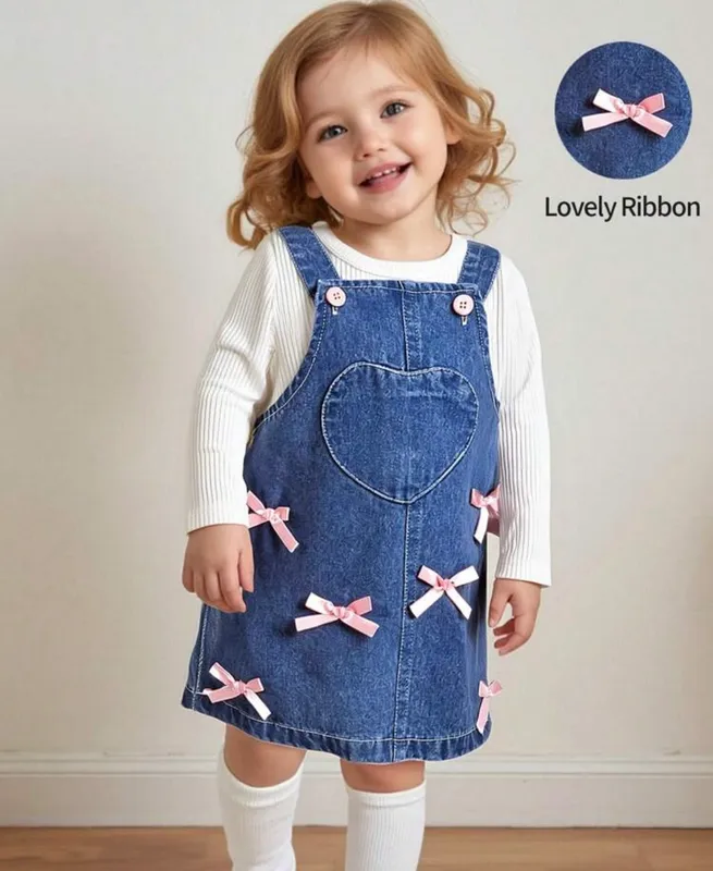 Vestido denim con lazitos rosa
